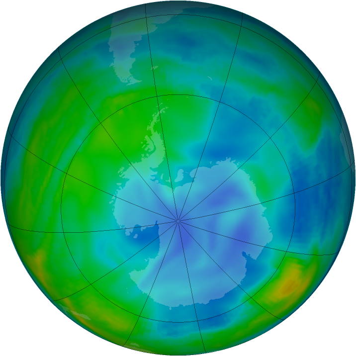 Antarctic ozone map for 10 June 2000